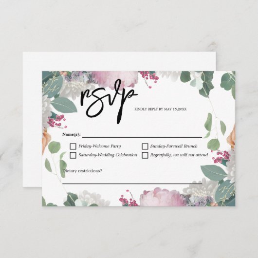 花の結婚式 出欠カード (正面/裏面)