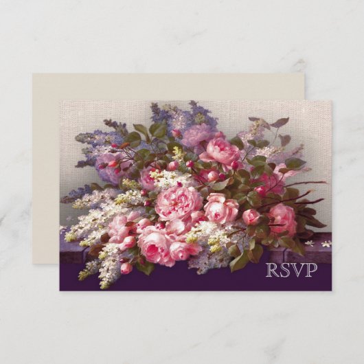 花の絵の結婚記念日出欠確認カード 出欠カード (正面/裏面)