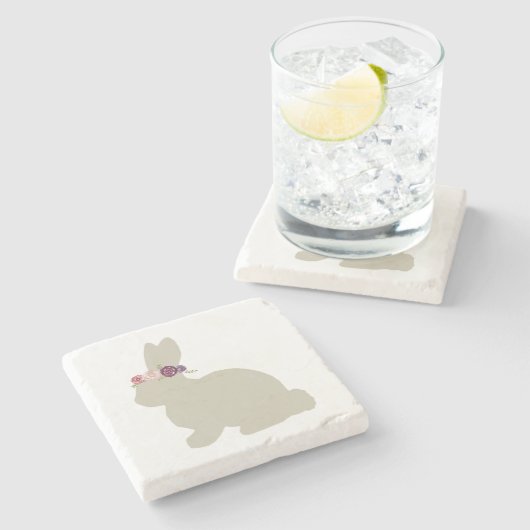 花の絵を描復活石コースター付きバニー ストーンコースター (横)