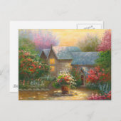 花の絵画咲いた田舎家の ポストカード (正面/裏面)