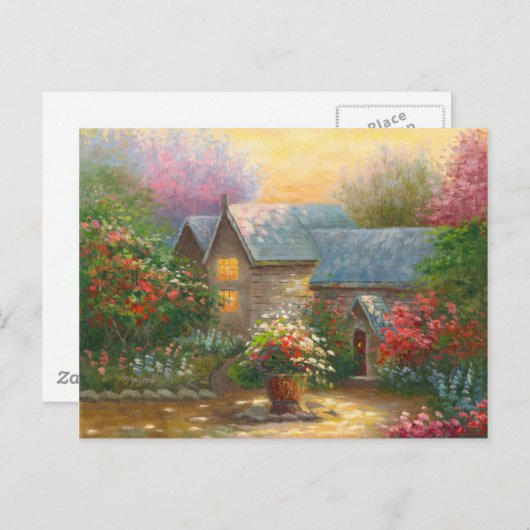 花の絵画咲いた田舎家の ポストカード (正面/裏面)
