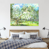 花の絵画咲く庭の水色 キャンバスプリント (インサイチュ (寝室))