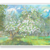 花の絵画咲く庭の水色 シール (正面)