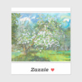 花の絵画咲く庭の水色 シール (シート)