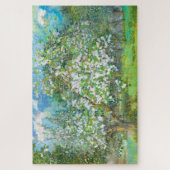 花の絵画咲く庭の水色 ジグソーパズル (縦)