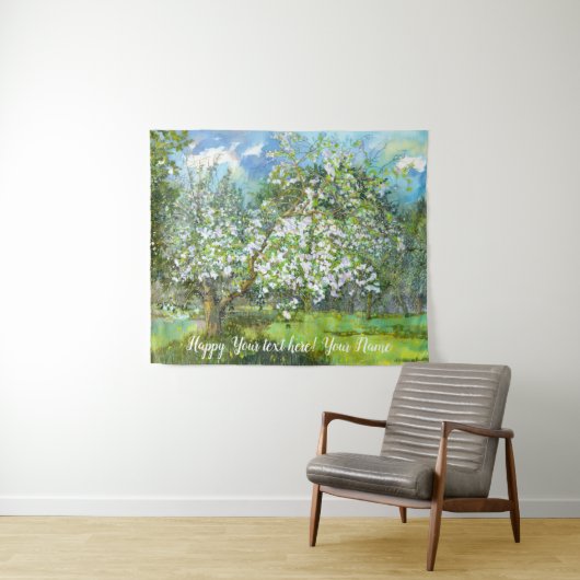 花の絵画咲く庭の水色 タペストリー (インサイチュ(横))