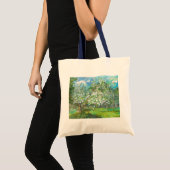 花の絵画咲く庭の水色 トートバッグ (正面(商品))