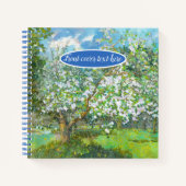 花の絵画咲く庭の水色 ノートブック (正面)