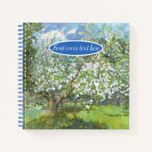 花の絵画咲く庭の水色 ノートブック (正面)