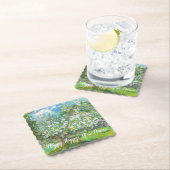花の絵画咲く庭の水色 ペーパーコースター (インサイチュ)