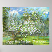 花の絵画咲く庭の水色 ポスター (正面)