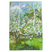 花の絵画咲く庭の水色 ミディアムペーパーバッグ (裏面)