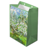 花の絵画咲く庭の水色 ミディアムペーパーバッグ (裏面アングル)