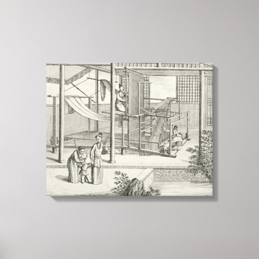 『花の絹の織り』、仕事中の女性たち キャンバスプリント (正面)