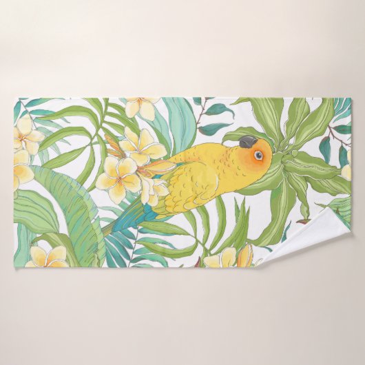 花の継ぎ目のないパターン葉プルメリア、および バスタオル (バスタオル)