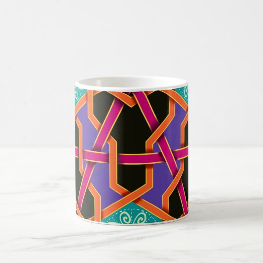 花の緑のオレンジと紫色の幾何学民族ナ コーヒーマグカップ (中央)