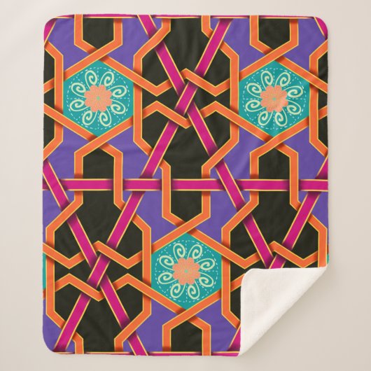 花の緑のオレンジと紫色の幾何学民族ナ シェルパブランケット (正面)