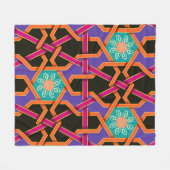 花の緑のオレンジと紫色の幾何学民族ナ フリースブランケット (正面(横))