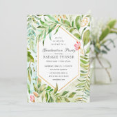 花の緑の群葉の卒業のパーティの招待状 招待状 (スタンド正面)