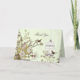 花の緑の鳥籠、愛鳥は感謝していしています サンキューカード