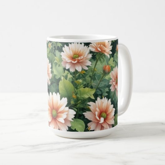 花の緑エレガント水色 コーヒーマグカップ (正面右)