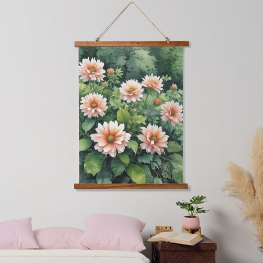 花の緑エレガント水色 吊り下げ型タペストリー (寝室)