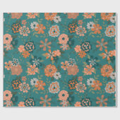 花の緑オレンジの植物模様の贈り物 ラッピングペーパー (フラット)