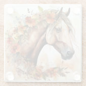 花の美しいかわいらし馬の水彩 ガラスコースター (裏面)