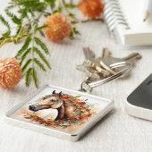 花の美しいかわいらし馬の水彩 キーホルダー (側面)