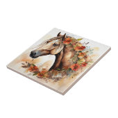 花の美しいかわいらし馬の水彩 タイル (側面)