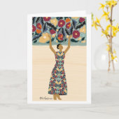 花の美しいのイラストレーションの女性を包含して下さい カード (黄色い花)