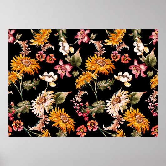 花の美しいパターンがシームレスに続く。生地の質感 ポスター (正面)