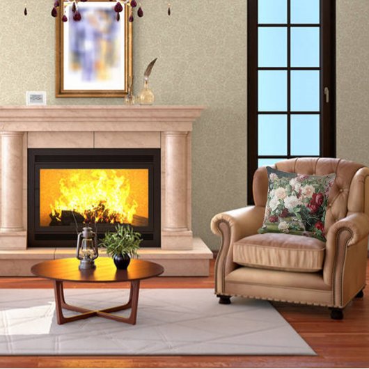 花の美しい模様(バラと葉) クッション