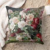 花の美しい模様(バラと葉) クッション (ブランケット)