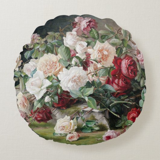花の美しい模様(バラと葉) ラウンドクッション (正面)