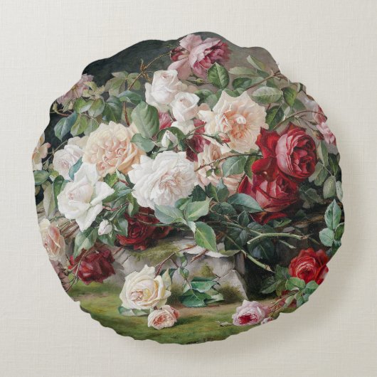 花の美しい模様(バラと葉) ラウンドクッション (裏面)