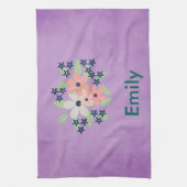 花の美しい紫色の羊皮紙 キッチンタオル (縦)