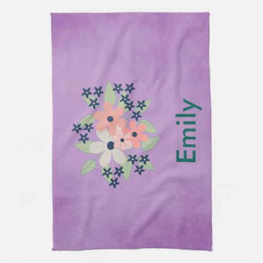 花の美しい紫色の羊皮紙 キッチンタオル (縦)