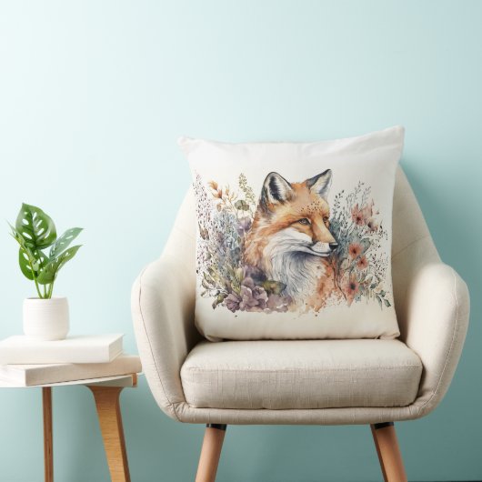 花の美しい絵を描水色の赤いキツネ クッション (椅子)