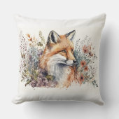花の美しい絵を描水色の赤いキツネ クッション (正面)