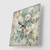 花の美しい – みすぼらしいシックなヴィンテージ スクエア壁時計 (傾斜)