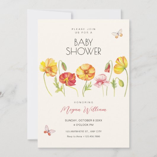 花の美的ベビーシャワー 招待状 (正面)