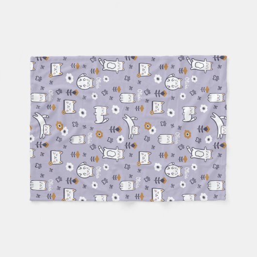 花の群葉の甘く小さい子猫の子ネコパターン フリースブランケット (正面(横))