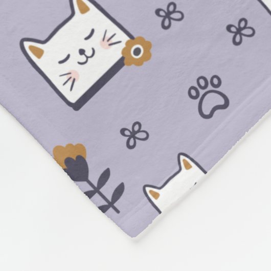 花の群葉の甘く小さい子猫の子ネコパターン フリースブランケット (角)