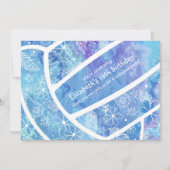 花の羽のパイズパターン青バレーボール 招待状 (正面)