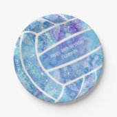 花の羽の模様ブルーバレーボール ペーパープレート (正面)