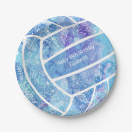 花の羽の模様ブルーバレーボール ペーパープレート