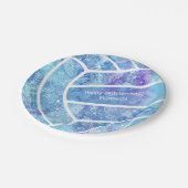 花の羽の模様ブルーバレーボール ペーパープレート (アングル)