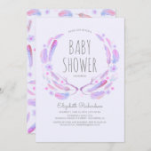 花の羽の(雄ジカの)枝角の森林Bohoのベビーシャワー 招待状 (正面/裏面)