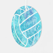 花の羽毛パイズバレーボールターコイズ メタルオーナメント (正面左)